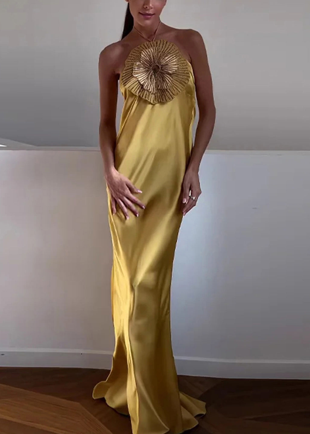 Silk Floral Beaded Sleeveless Midi Dress - View 2