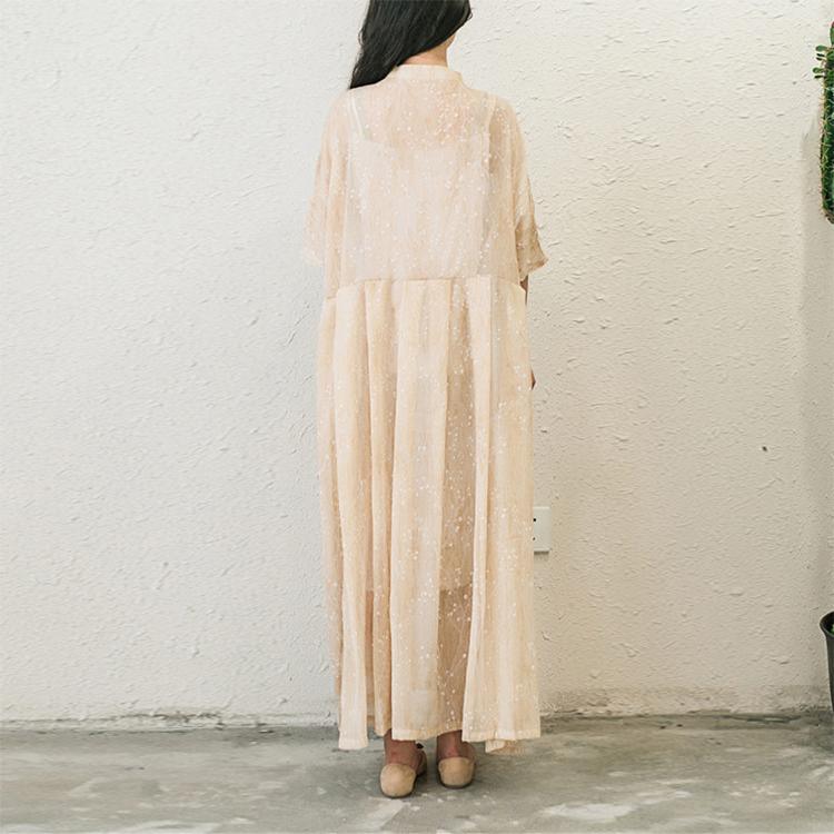 Stylish Print Chiffon Dresses Plus Size Casual Sundress Button Half Sleeve Maxi Dress