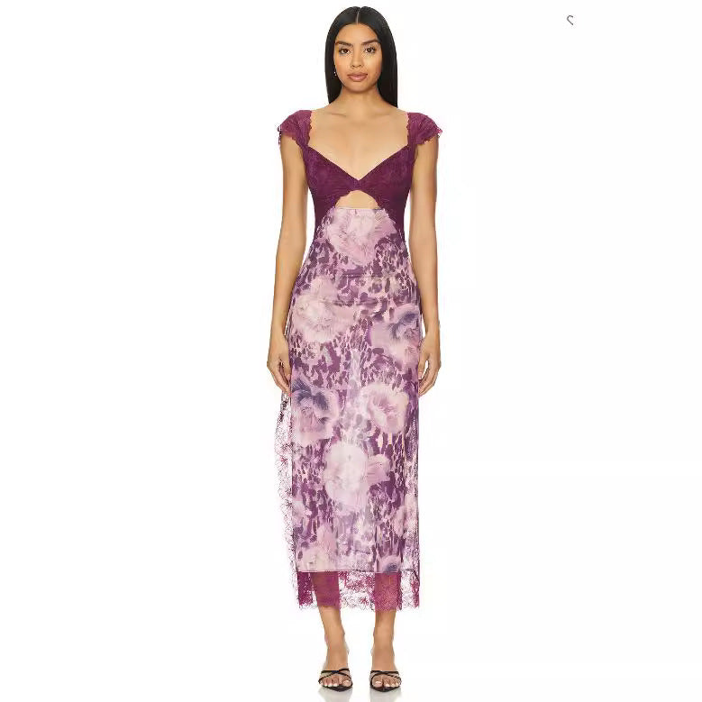 Floral Lace Trim Cut Out Slip Midi Dress 3