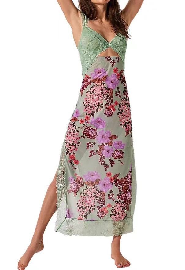 Floral Lace Trim Cut Out Slip Midi Dress 8
