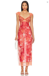Floral Lace Trim Cut Out Slip Midi Dress 15