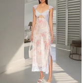 Floral Lace Trim Cut Out Slip Midi Dress 17