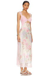 Floral Lace Trim Cut Out Slip Midi Dress 25
