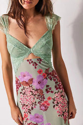 Floral Lace Trim Cut Out Slip Midi Dress 26