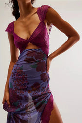 Floral Lace Trim Cut Out Slip Midi Dress 30