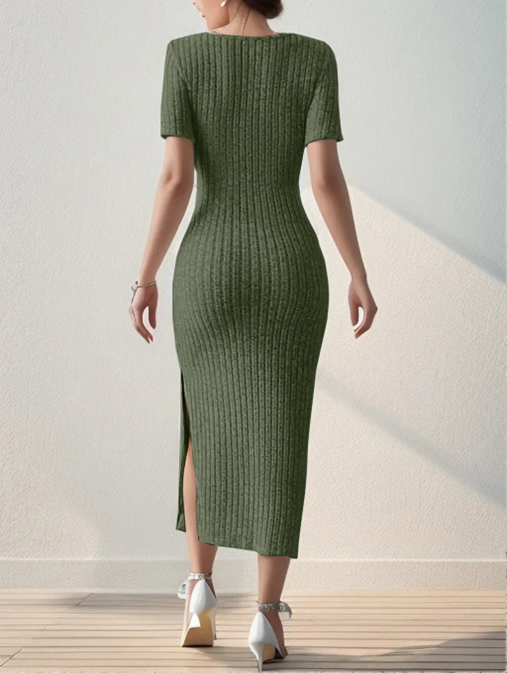 Summer square hipcovering midlength shortsleeved knitted Midi Dresses