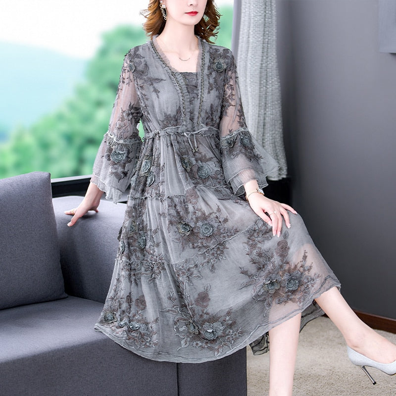 Silk Floral Cut Out Midi Dress