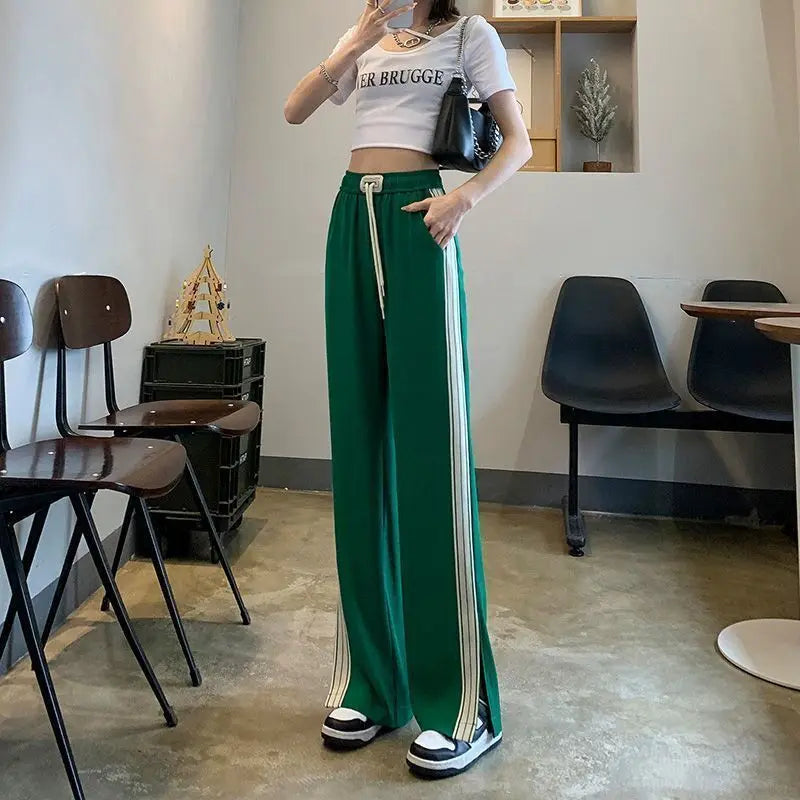 Triple Side Stripe Elastic Waist Loose Straight Leg Track Pants 6
