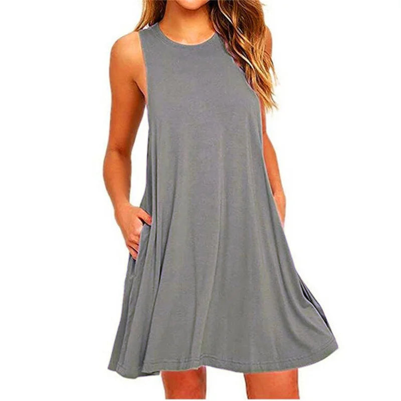 Women Sleeveless Ladies ONeck Club Beach ALine Mini Vestidos Midi Dresses