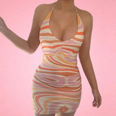 Backless Deep V-Neck Bodycon Mini Dress