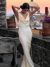 Sunny Evening Spaghetti Strap Backless Satin Maxi Dress 5