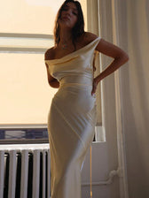 Sunny Evening Spaghetti Strap Backless Satin Maxi Dress