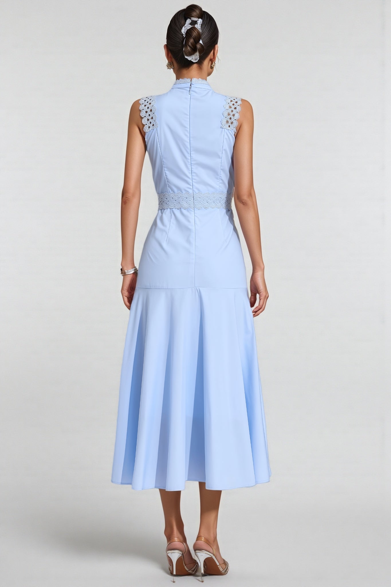 Arwty Blue Sleeveless Lace Midi Dress - View 6