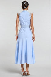 Arwty Blue Sleeveless Lace Midi Dress - View 6