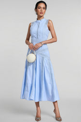 Arwty Blue Sleeveless Lace Midi Dress - View 4