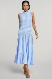 Arwty Blue Sleeveless Lace Midi Dress - View 2
