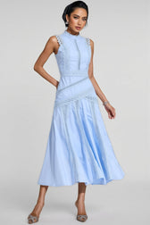 Arwty Blue Sleeveless Lace Midi Dress - View 3