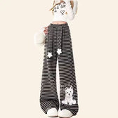 Dog Print Striped Fleece Casual Pants black 1 / S