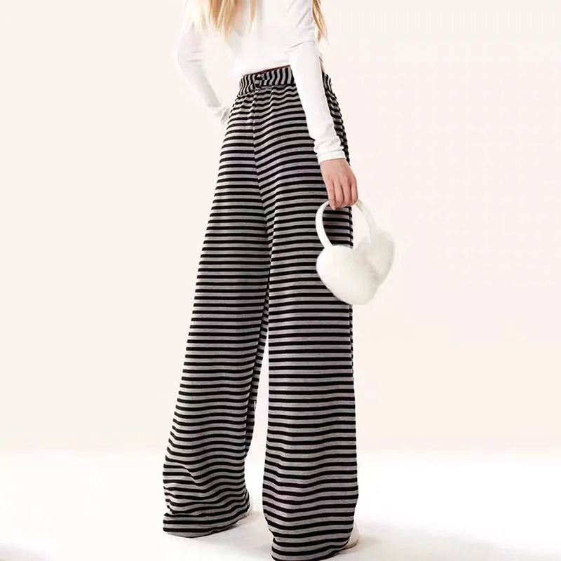 Dog Print Striped Fleece Pants