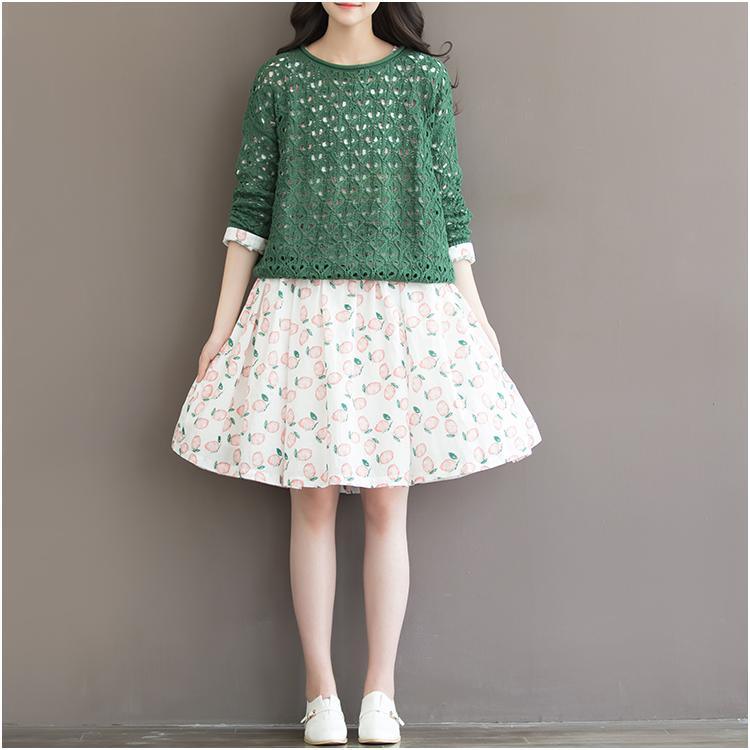 Sweet peach print cotton dress loose casual style traveling dresses
