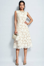 Carlota White Lace Embellished Midi Dress - View 5