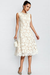 Carlota White Lace Embellished Midi Dress - View 3