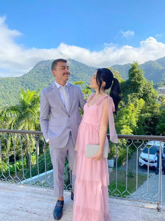 Pink Straps Tiered Prom Dress,Pink Senior Prom Dress  cc989