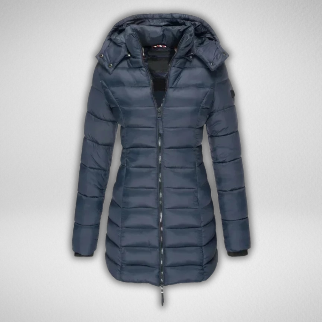 Hooded Zip Front Longline Puffer Coat