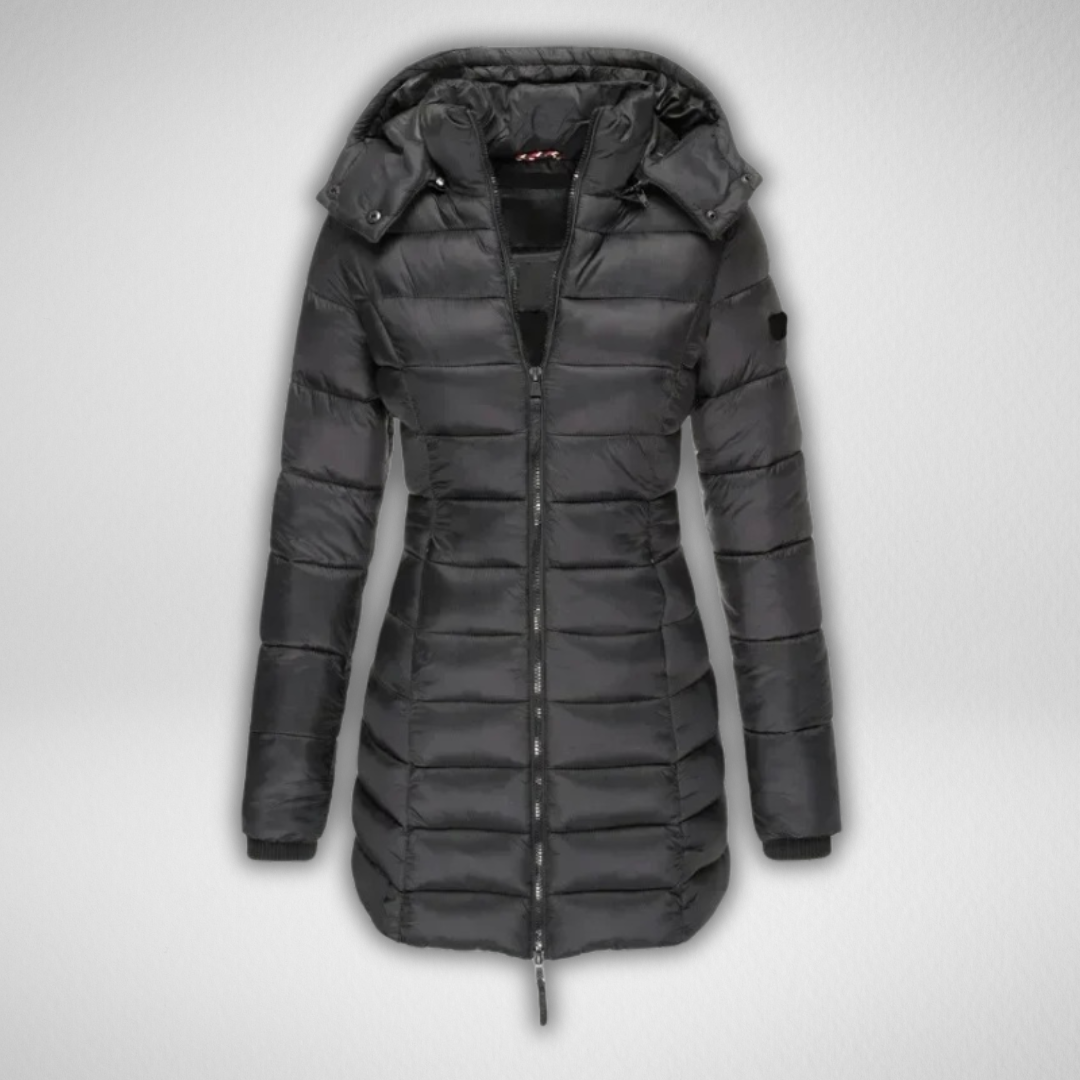 Hooded Zip Front Longline Puffer Coat