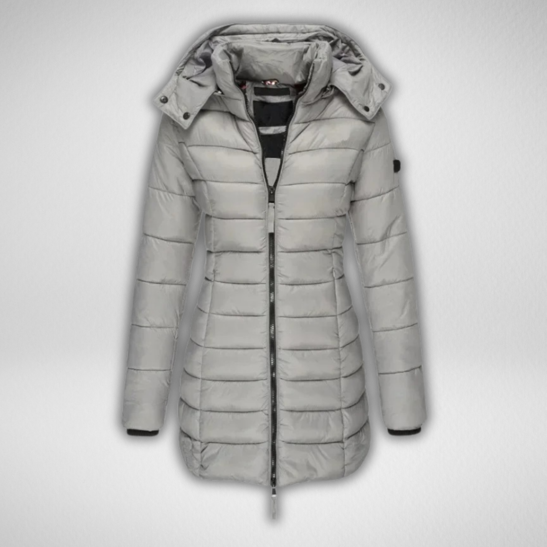 Hooded Zip Front Longline Puffer Coat