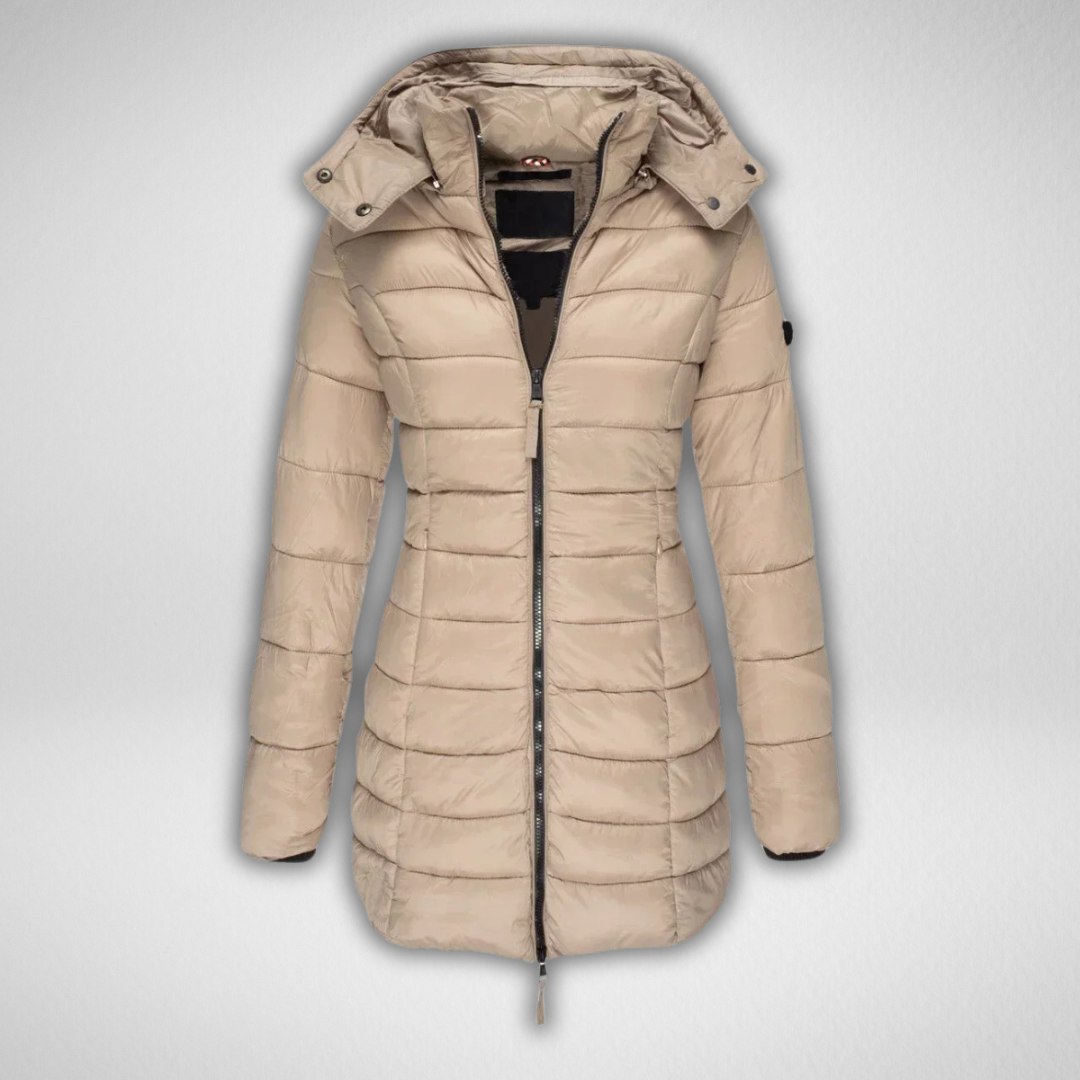 Hooded Zip Front Longline Puffer Coat