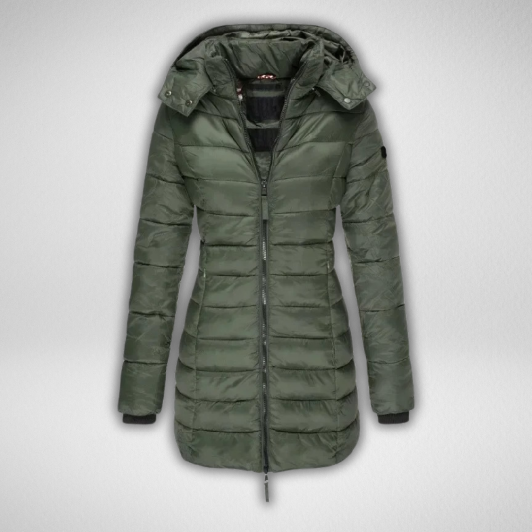 Hooded Zip Front Longline Puffer Coat