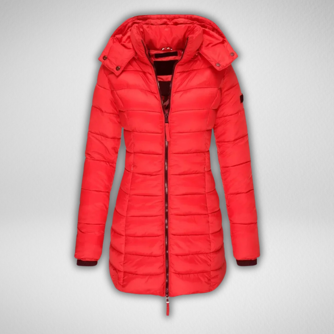 Hooded Zip Front Longline Puffer Coat