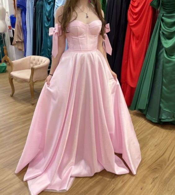 Pink Satin A-Line Long Prom Dress,Pink Graduation Dress cc1082