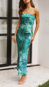 Floral Print Strapless Bodycon Maxi Dress 10