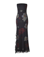 Floral Mesh Strapless High Split Ruffle Maxi Dress 8