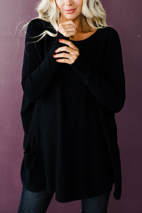 Pockets Long Sleeve Loose T Shirt