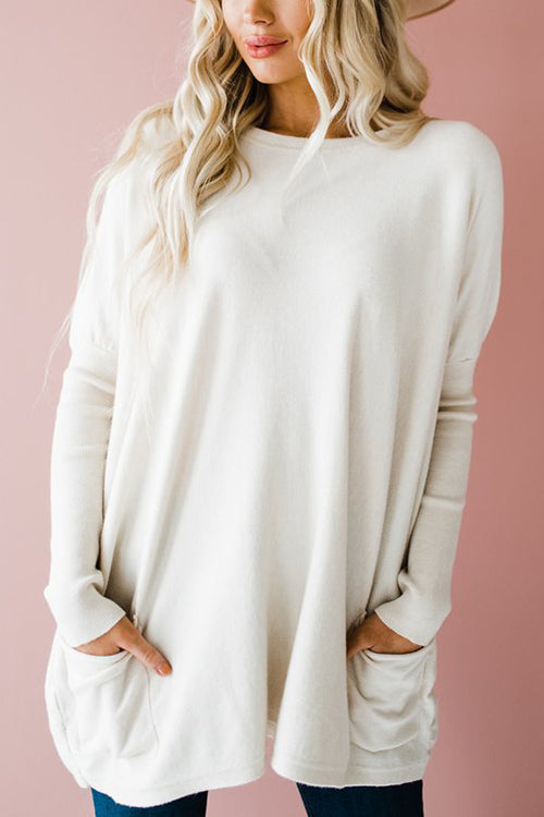 Pockets Long Sleeve Loose T Shirt