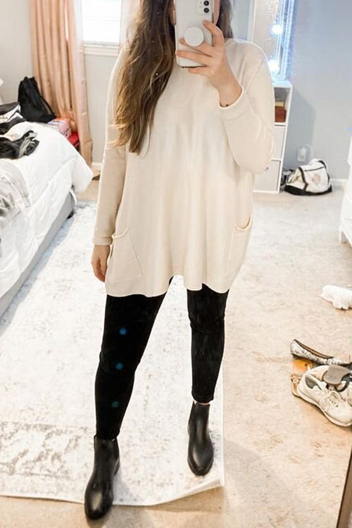 Pockets Long Sleeve Loose T Shirt