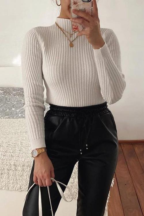 Turtleneck Knit Slim T Shirt