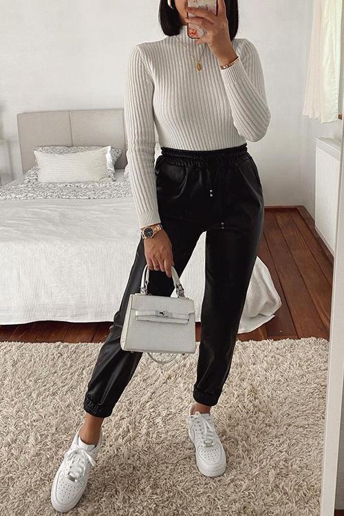 Turtleneck Knit Slim T Shirt