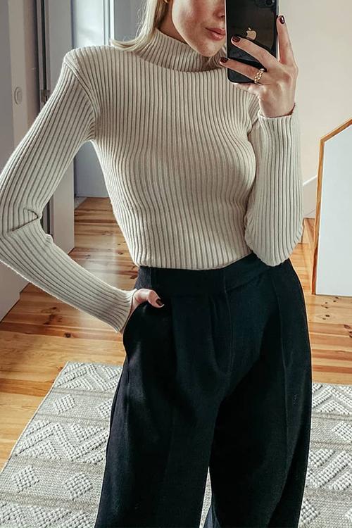 Turtleneck Knit Slim T Shirt