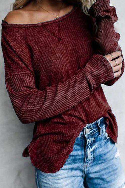 Dew Shoulder Waffle Long Sleeve T Shirt