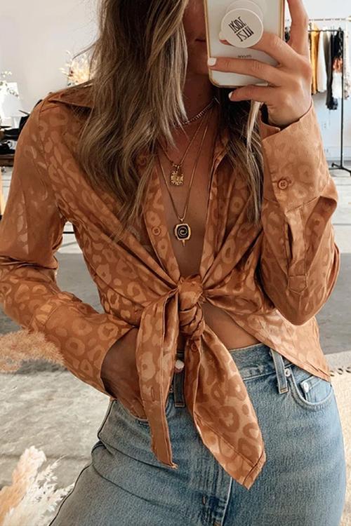 Button Leopard Long Sleeve Shirt