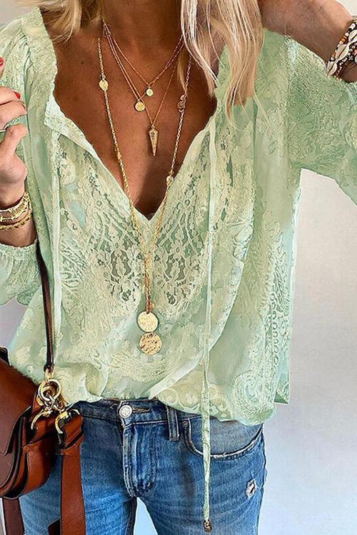 Lace Loose Long Sleeve Blouse