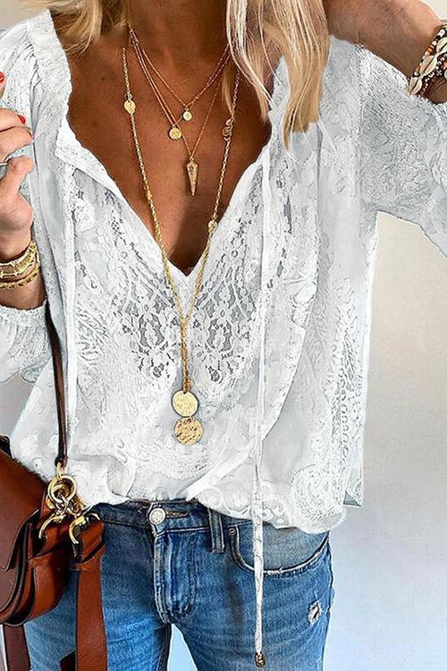 Lace Loose Long Sleeve Blouse