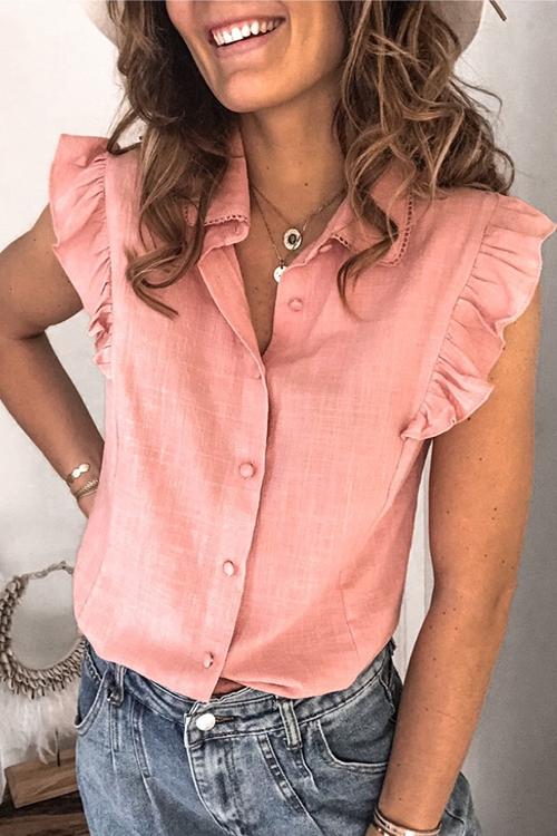 Ruffles Button Sleevelss Blouse