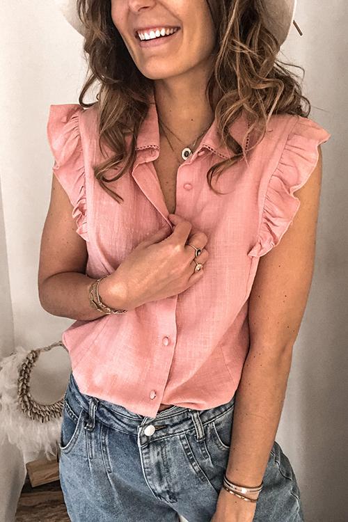 Ruffles Button Sleevelss Blouse