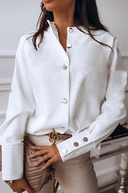 Shirt Collar Long Sleeve Blouse