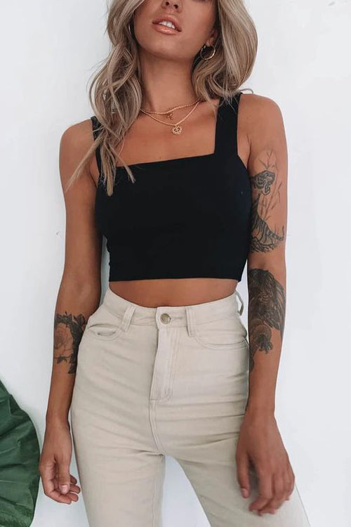 Elastic Knit Square Neck Tank Top